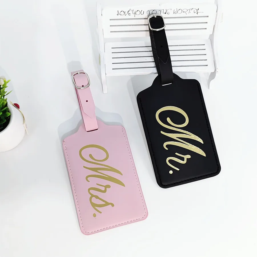 Luggage Tag Leather - 2 buah/set Mr Mrs bagasi pasangan