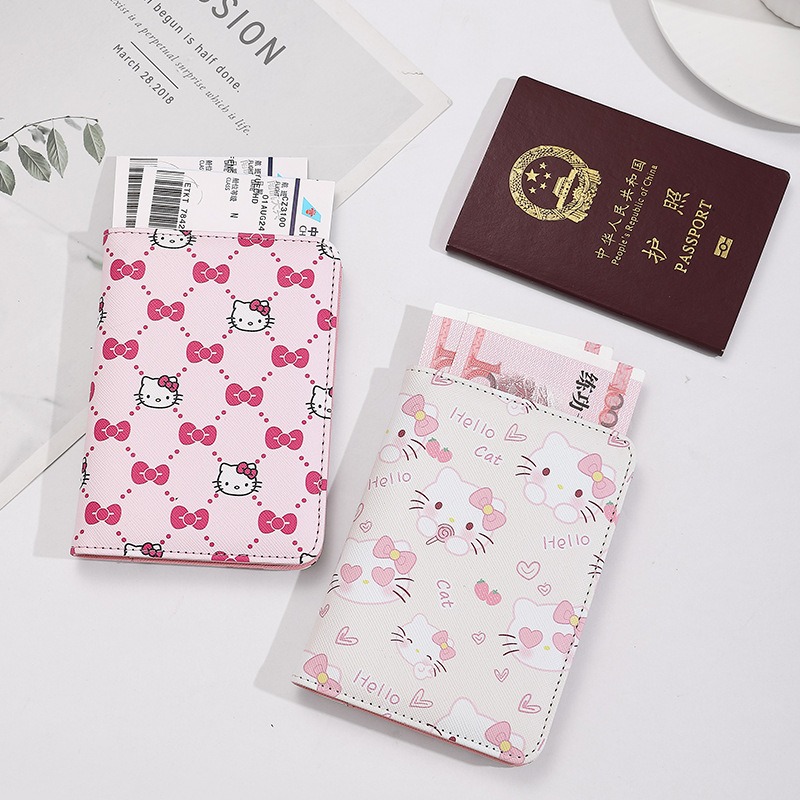 Travel Accessories On Plane - Hello Kitty Sampul Paspor Wanita Kulit